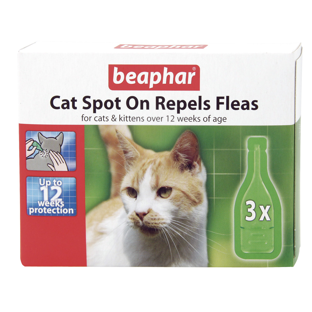 (D) Beaphar Cat Spot On Flea Repellant Drops 12 Weeks 3ml Kennelgate