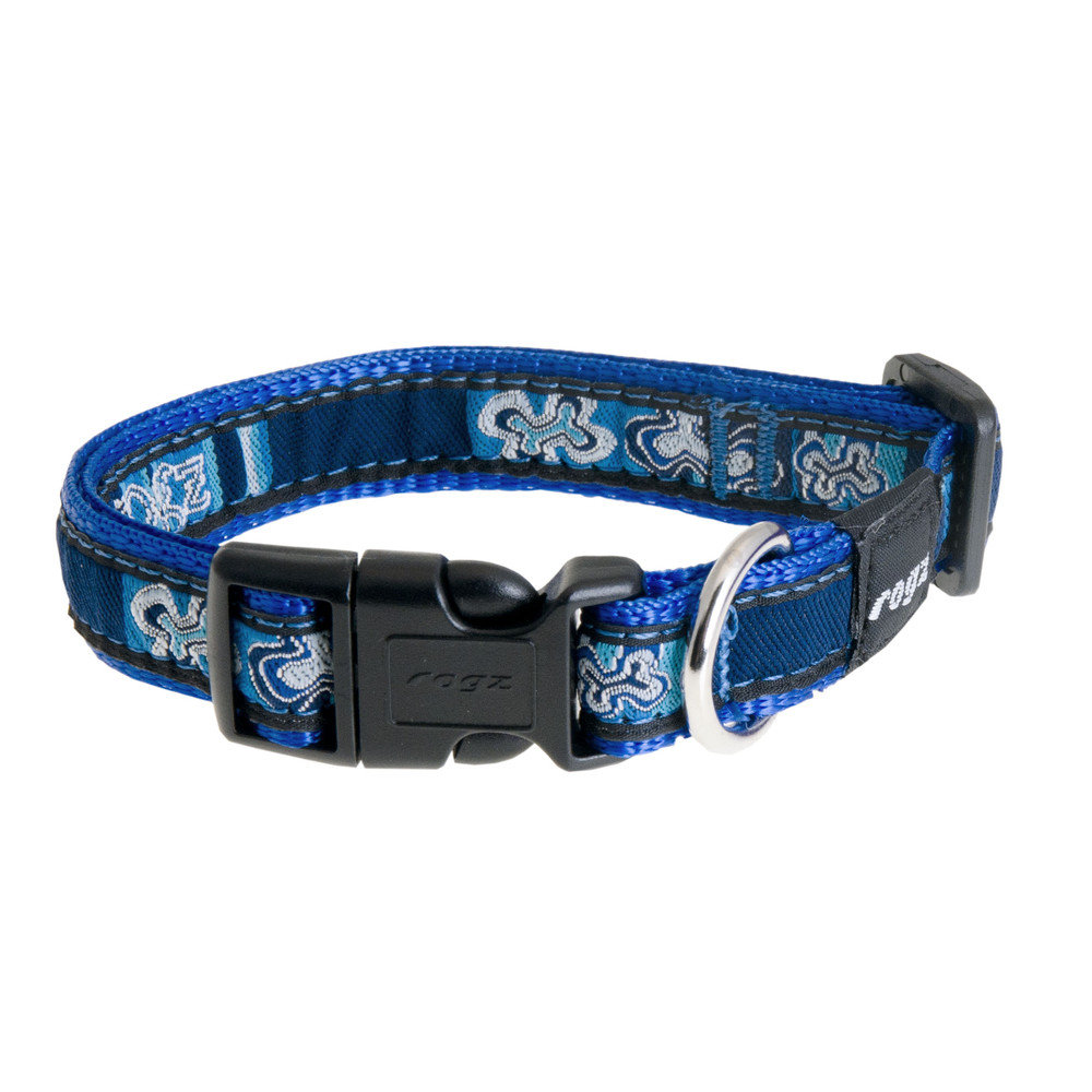 Rogz Blue Bones Buckle Adjustable Dog Collar Medium Kennelgate